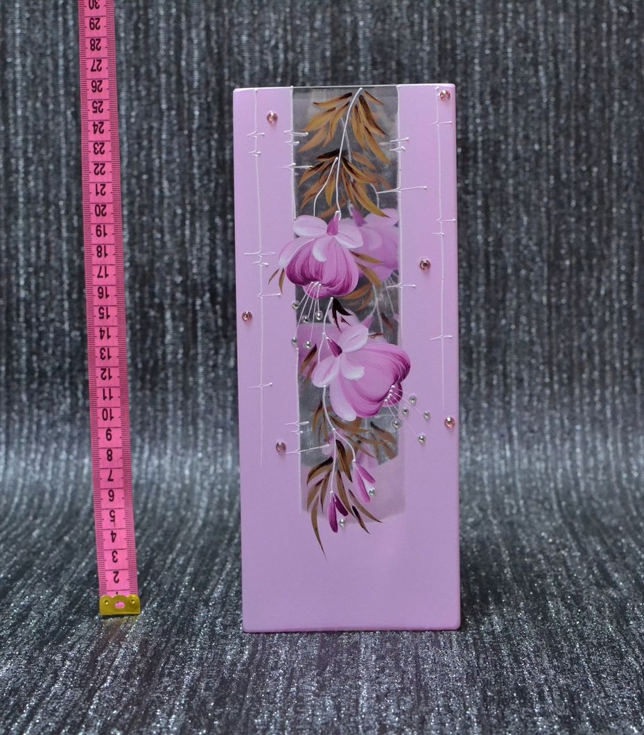 Ваза скло рожева з квітками 26см (209-3), Рожевий, Рожевий