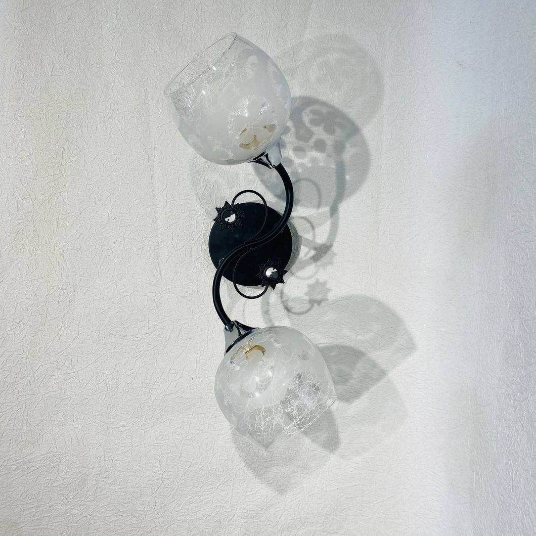 Люстра 2 лампи біла у вітальню, спальню скло в класичному стилі (XA1379B/2), Черный, Чорний-хром