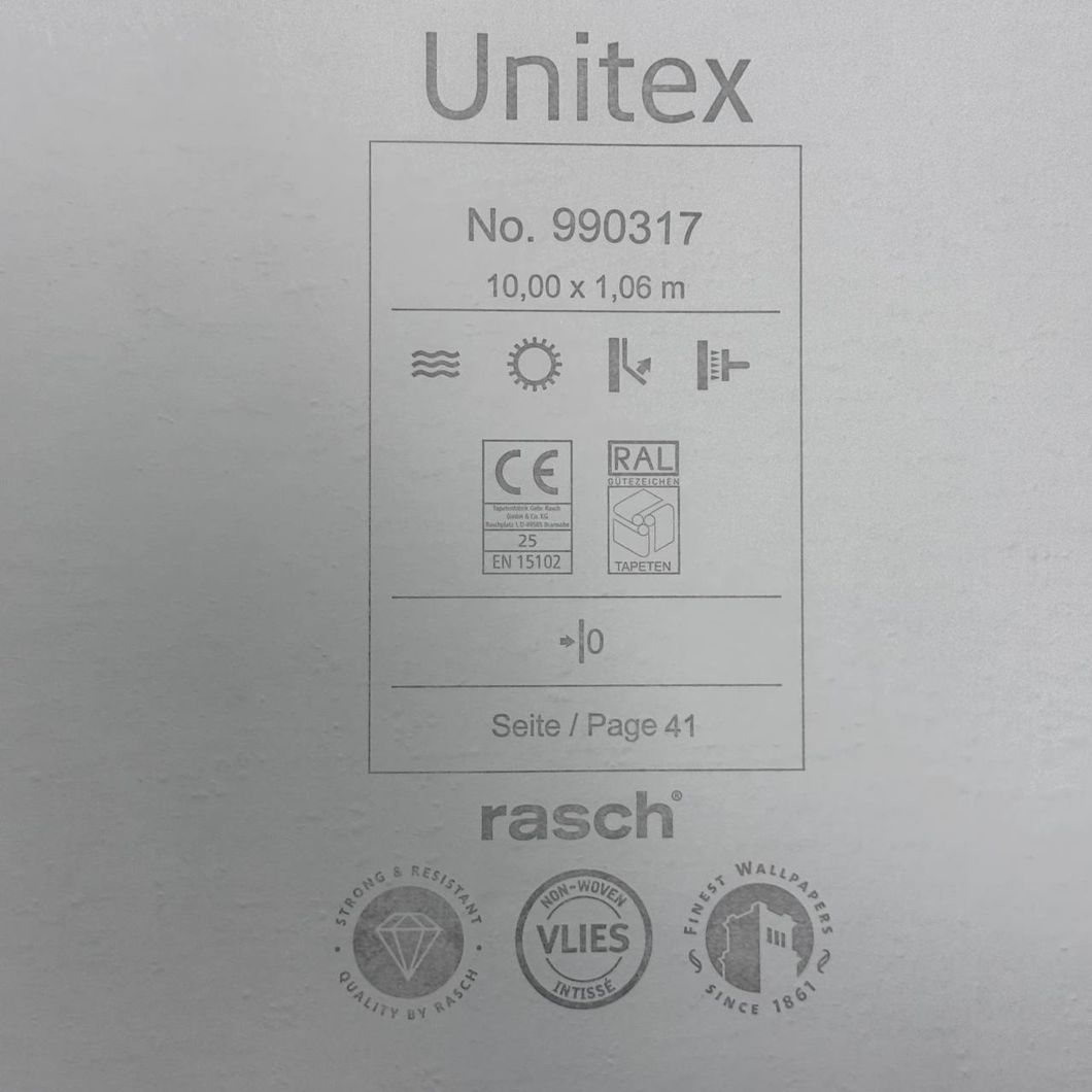 Шпалери вінілові на флізеліновій основі Rasch Unitex світло бежеві 1,06 х 10,05м (990317)
