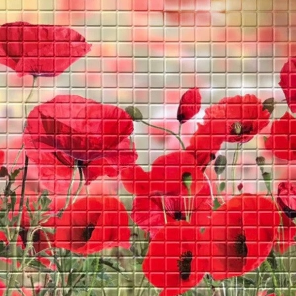 Панель стінова декоративна пластикова мозаїка ПВХ "Оксамитові маки" 957 мм х 480 мм (ПВХ135), Червоний, Червоний