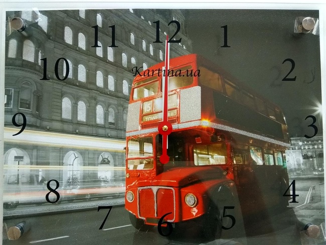 Годинник-картина під склом Червоний автобус 30 см x 40 см (3839 - К710)