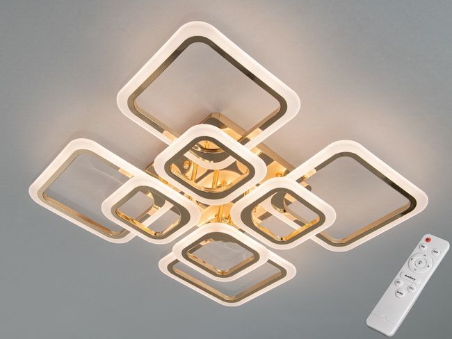 Стельова світлодіодна люстра з пультом, 110W, золото