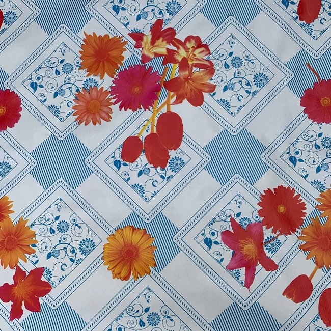 Клеенка на стол ПВХ на нетканой основе Цветы голубой 1,37 х 1м (100-254), Голубой, Голубой