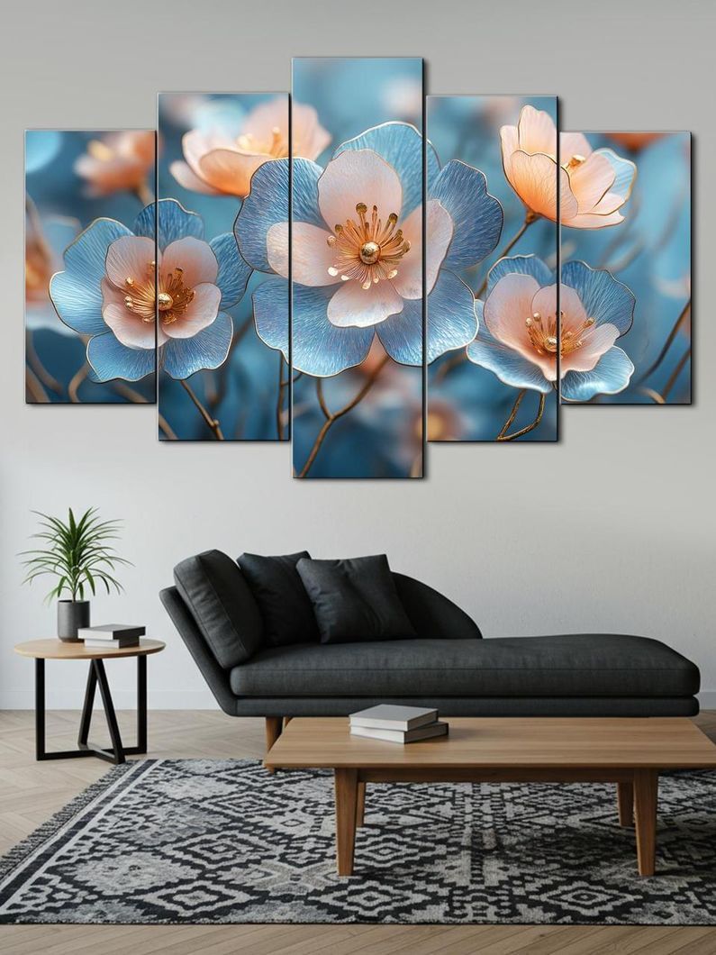 Модульная картина MAKO " Нежные розово-голубые цветы " 80x125 см MK50601