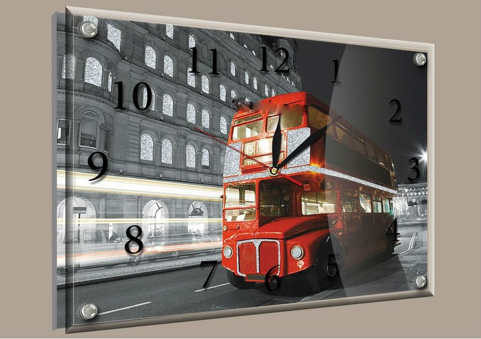 Годинник-картина під склом Червоний автобус 30 см x 40 см (3839 - К710)