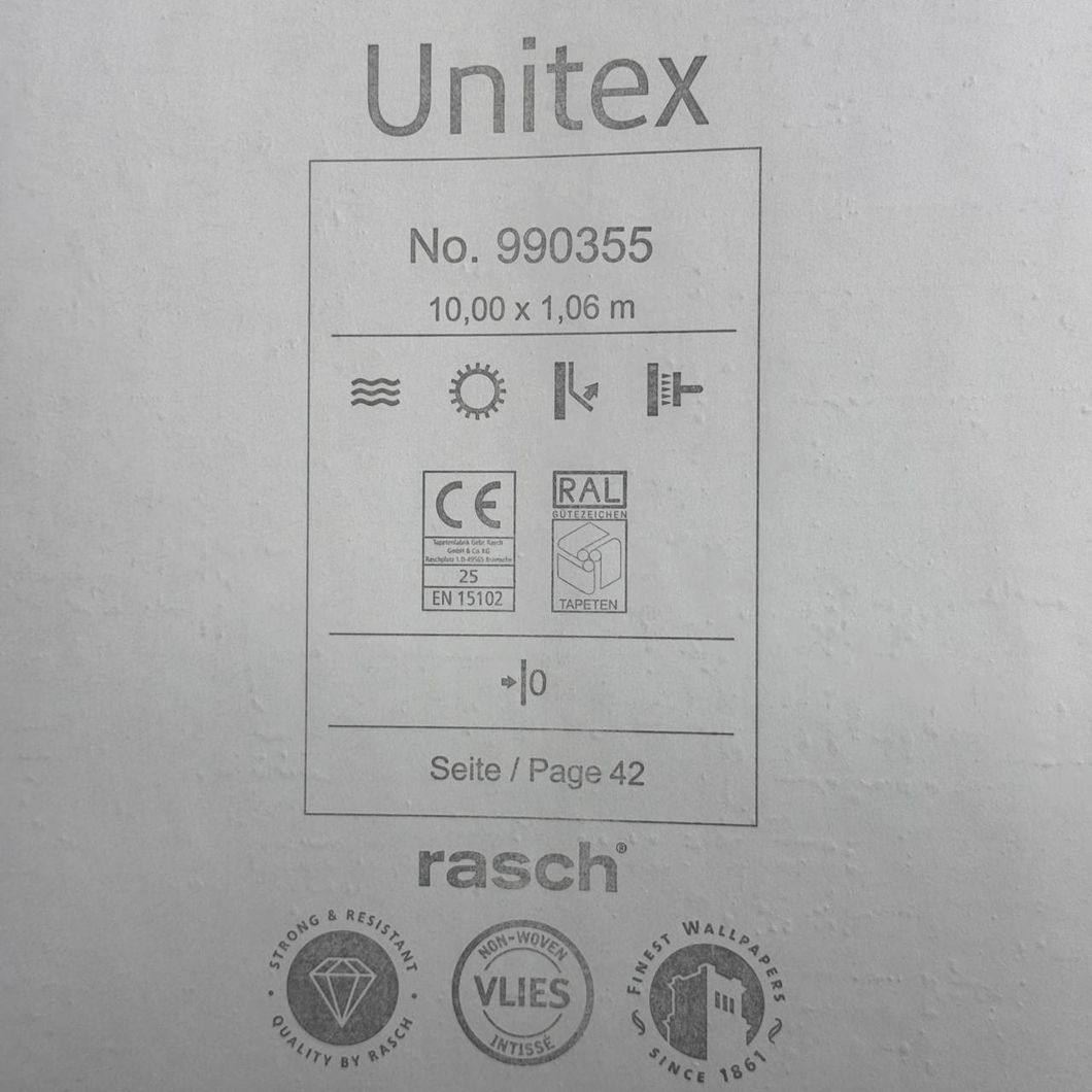 Обои виниловые на флизелиновой основе Rasch Unitex бежевые 1,06 х 10,05м (990355)