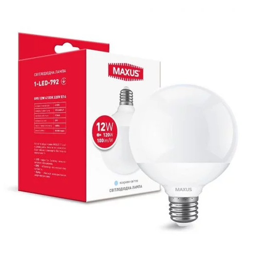 Светодиодная лампа G95 12W 4100K E27 220V MAXUS (1-LED-792)