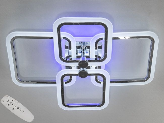 Стельова світлодіодна люстра з пультом, димером, 50W, хром