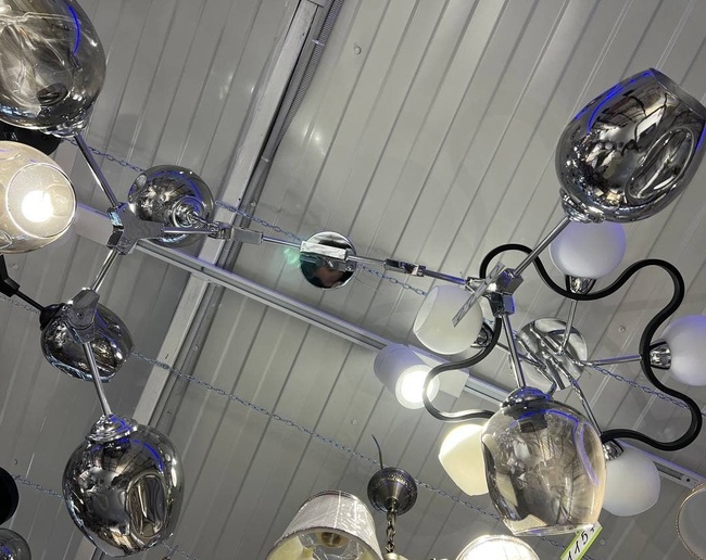 Люстра стиль Loft - "Молекула" 5 ламп ХРОМ серые дымчатые плафоны, Серый, Серый