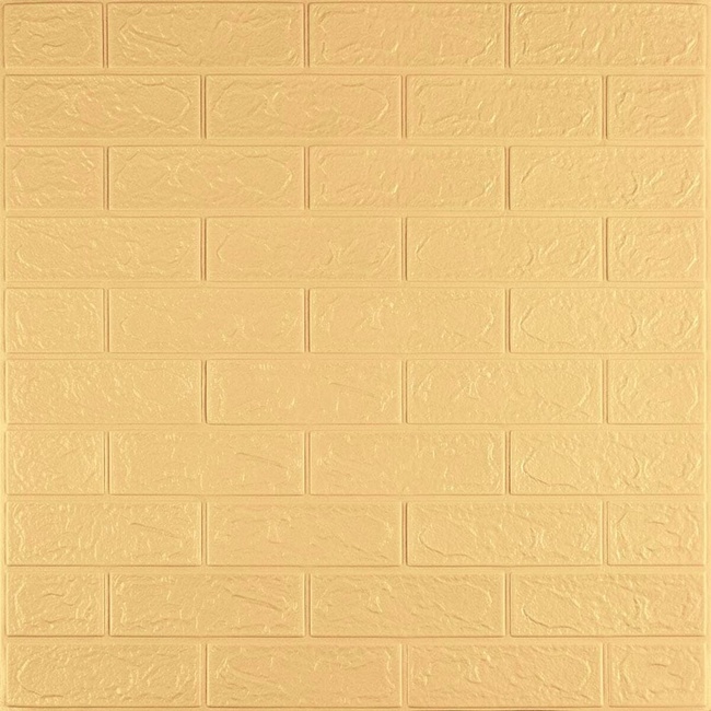 Панель стеновая самоклеющаяся декоративная 3D под кирпич желто-песочный 700x770x3мм (009-3), Песочный, Песочный