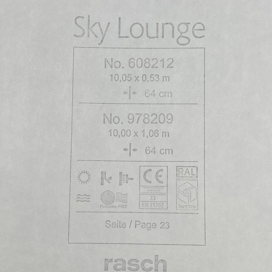 Шпалери вінілові на флізеліновій основі сірий Rasch Sky Lounge 1,06 х 10,05м (978209)
