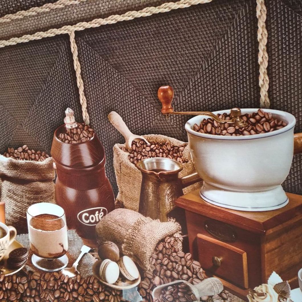 Клеенка на стол ПВХ на основе Кофейные зерна коричневый 1,4 х 1м (100-036), Коричневый, Коричневый