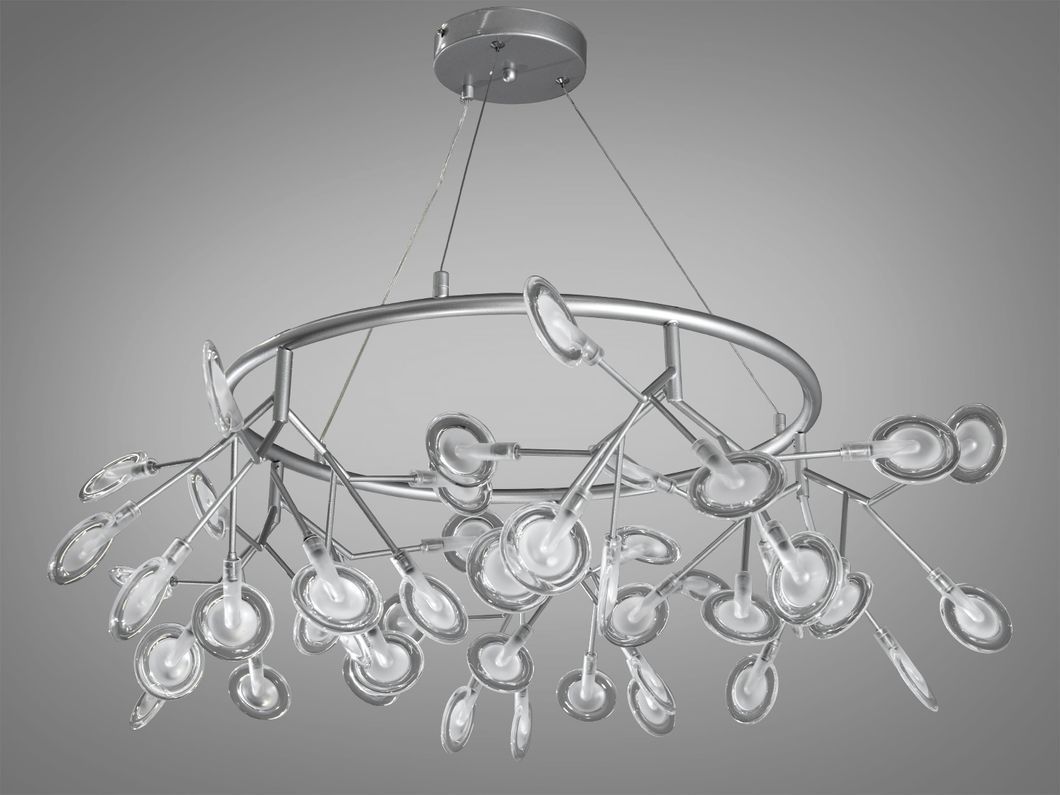 Ефектна люстра підвісна для кухні "Світлячок", 45 ламп, хром сатин