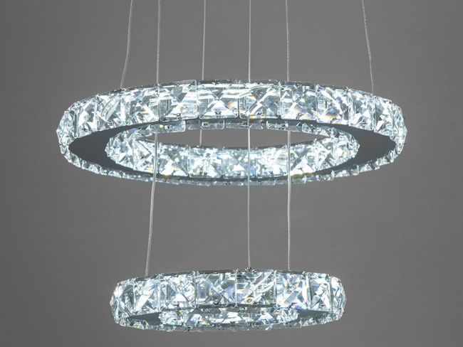 LED Люстра підвіс Кришталеві кільця в вітальню, 30 W, хром