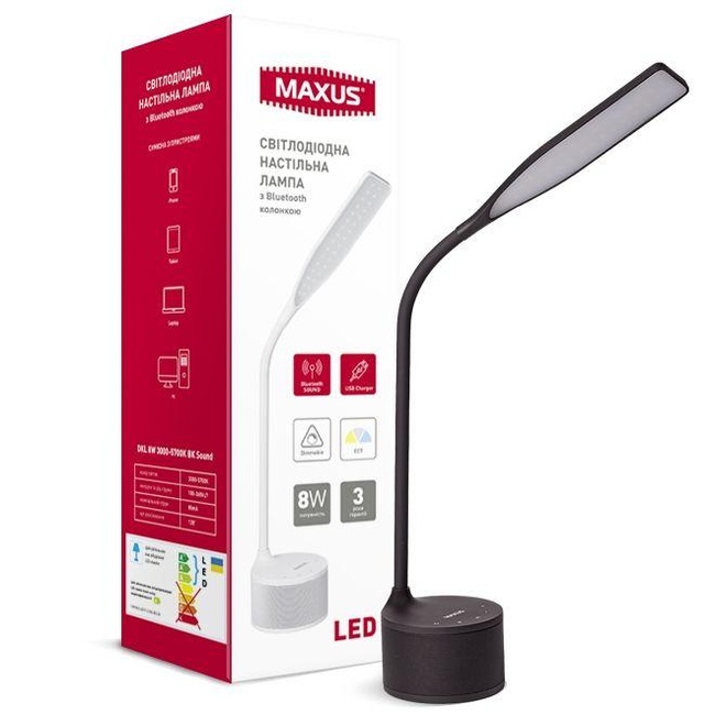 Розумна лампа MAXUS DKL RGB 8W Bluetooth-колонкой черная, Черный, Черный