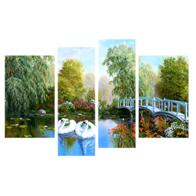 Картина модульна 4 частини Лебеді в озері 80 х 120 см (8370-K-110)