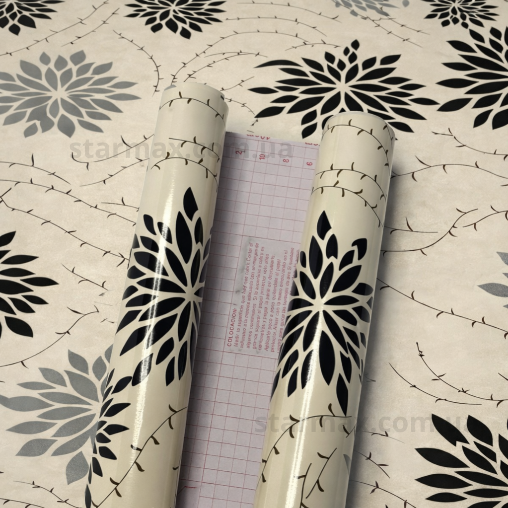 Самоклейка декоративна Hongda Хризантеми бежевий глянець 0,45 х 1м (5534), Бежевий, Бежевий