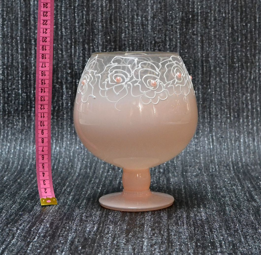 Ваза бокал скло персикова з квітами 18,5 см (9094-59), Персиковый, Персиковий