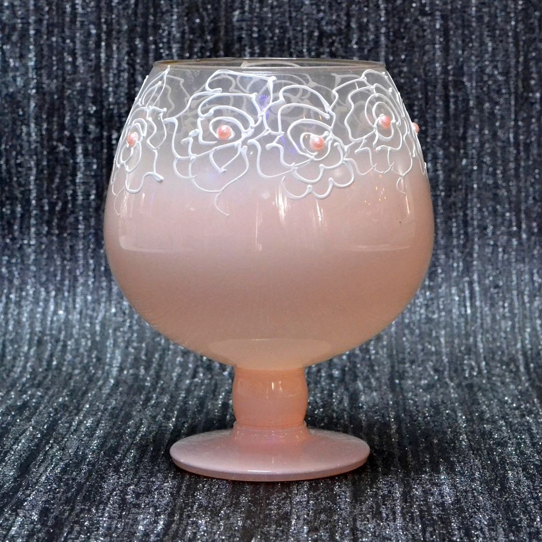 Ваза бокал стекло персиковая с цветами 18,5см (9094-59), Персиковый, Персиковый