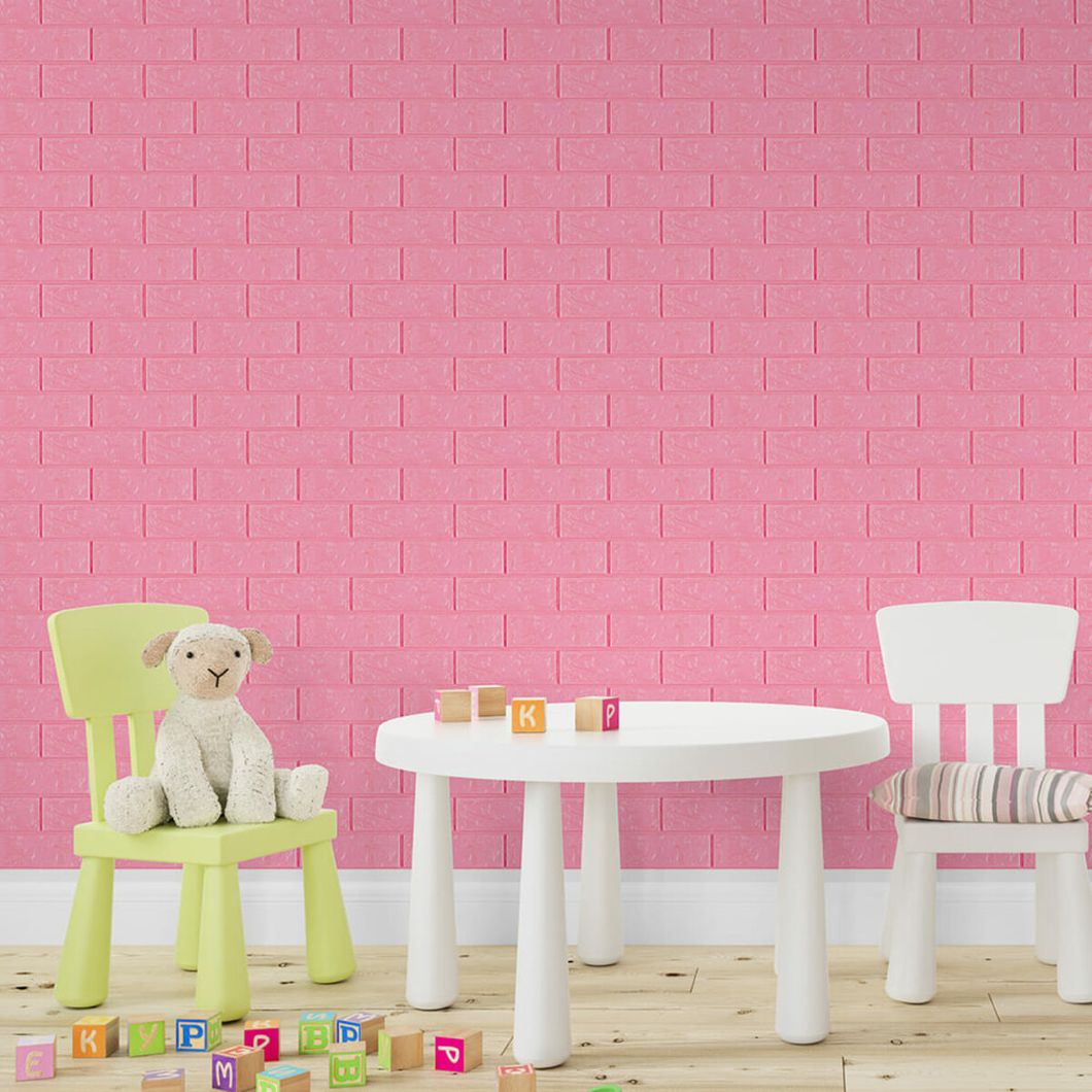 Панель стеновая самоклеющаяся декоративная 3D под кирпич Розовый 700х770х3мм (004-3), Розовый, Розовый