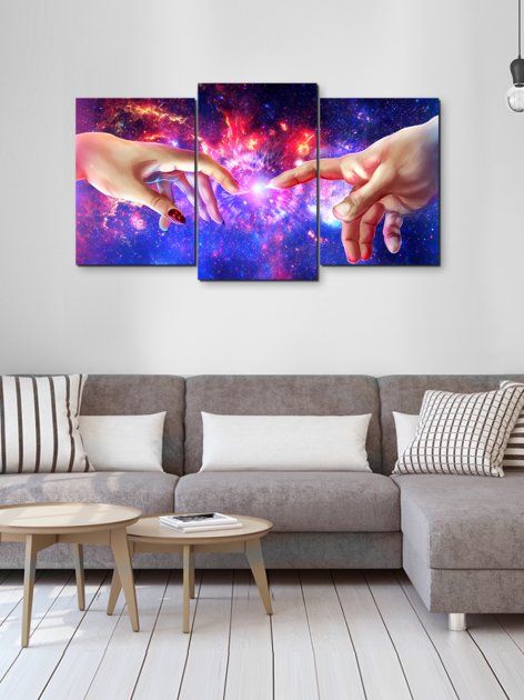 Модульная картина в гостиную/спальню для интерьера "Космическое прикосновение" 3 части 53 x 100 см (MK30215_E)