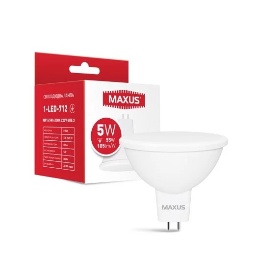 Лампа світлодіодна LED MAXUS MR16 5W/GU5.3 4100K 220V (1-LED-712)