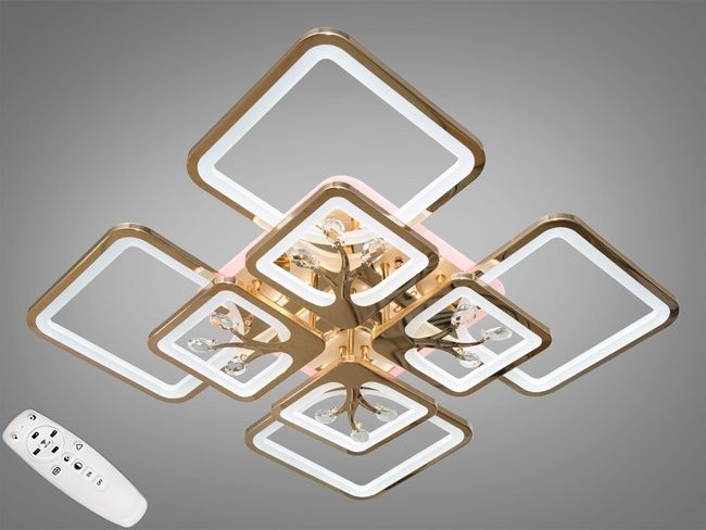 Потолочная люстра с диммером и LED подсветкой, цвет золото, 190W