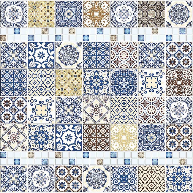 Набор панелей декоративное панно ПВХ "Майолика" 2766 мм х 645 мм (пнМ-1), Синий, Синий