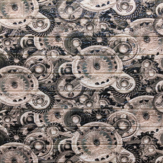 Панель стеновая самоклеящаяся декоративная 3D панель шестеренчатая 700х770х5мм (030-5), Черный, Черный