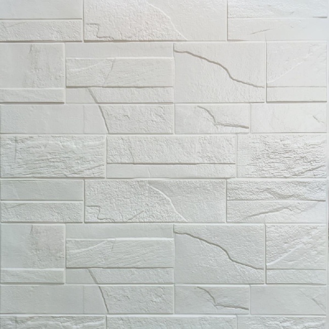 Панель стеновая самоклеющаяся декоративная 3D Белый битый кирпич 700х770х5мм (180), Белый, Белый