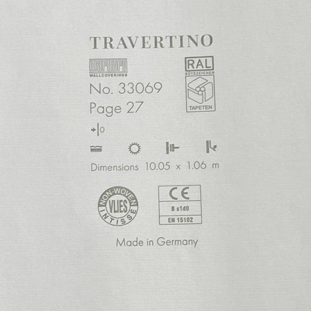 Шпалери вінілові на флізеліновій основі сірий Marburg Wallcoverings Travertino 1,06 х 10,05м (33069)