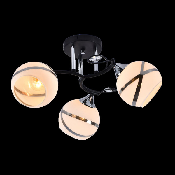 Люстра 3 лампы чёрная в гостиную, спальню стекло в классическом стиле (DA5097/3B), Черный, Черный