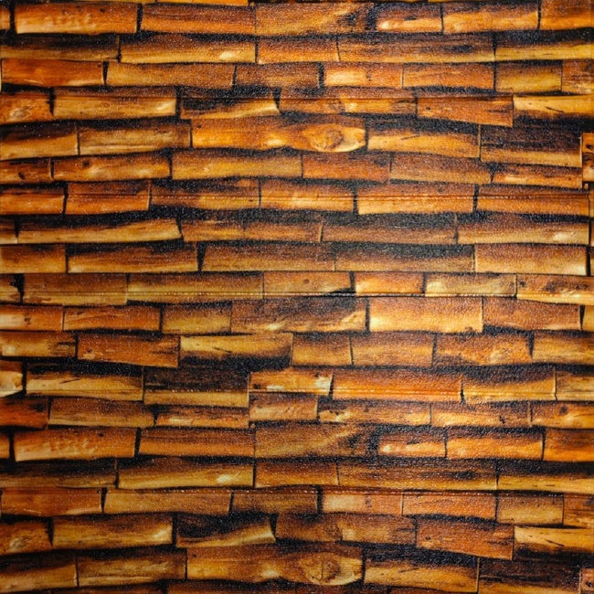 Панель стінова самоклеюча декоративна 3D під дерево Вогняне 700х770х5мм (187), Коричневий, Коричневий