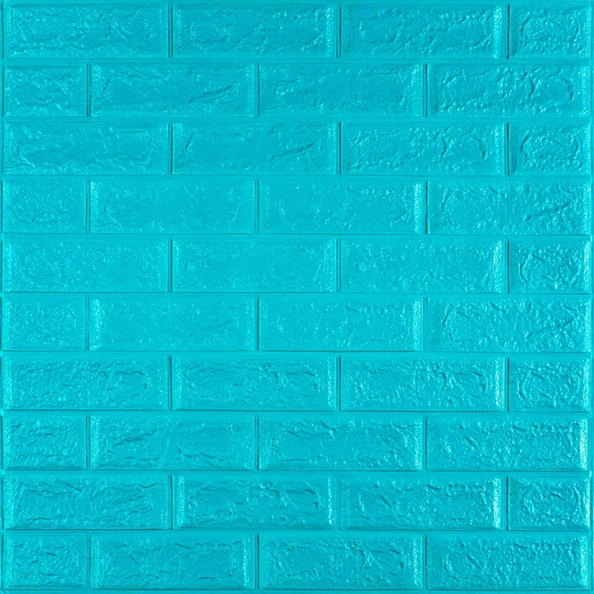 Панель стеновая самоклеящаяся декоративная 3D под кирпич Бирюза 700х770х5мм (002-5), Бирюзовый, Бирюзовый