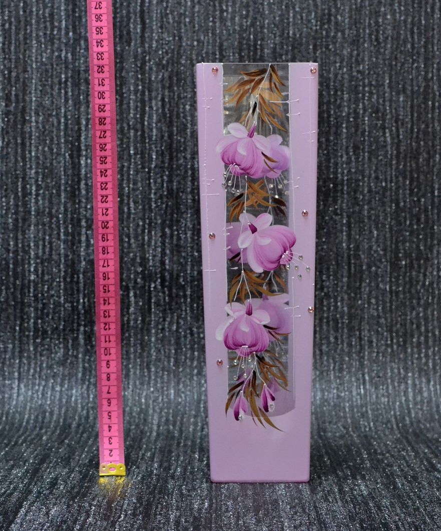 Ваза скло рожева з квітами 32см (213-6), Рожевий, Рожевий