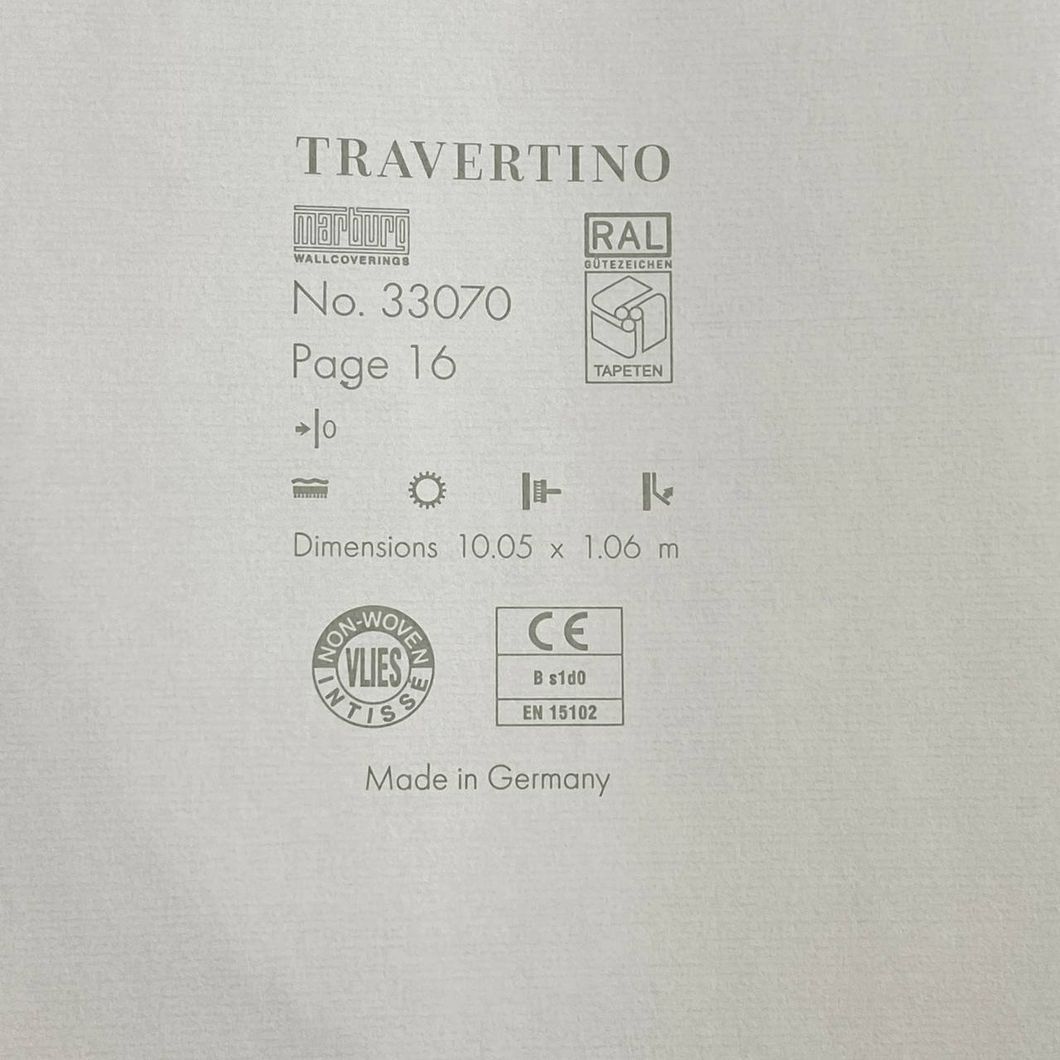 Шпалери вінілові на флізеліновій основі сірий Marburg Wallcoverings Travertino 1,06 х 10,05м (33070)