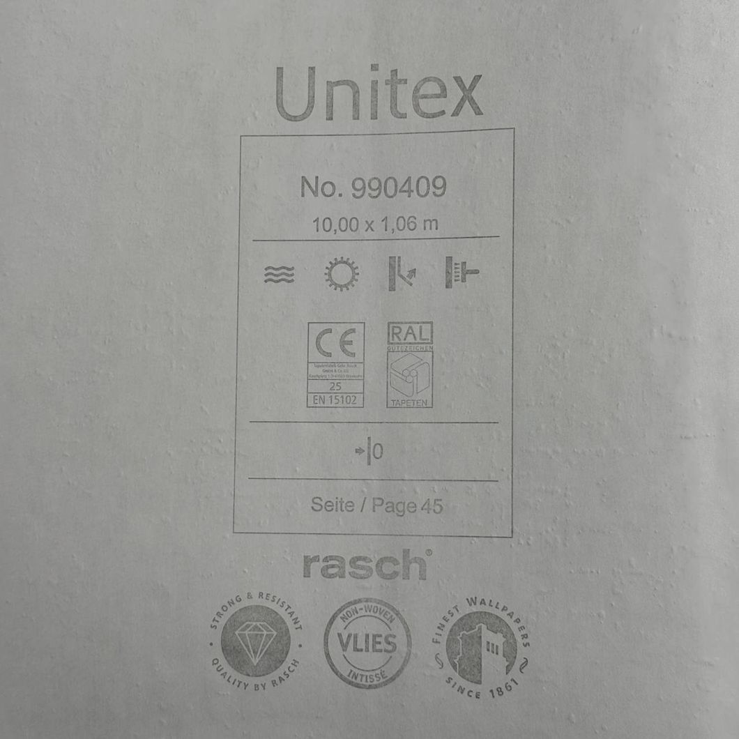 Шпалери вінілові на флізеліновій основі Rasch Unitex сірі 1,06 х 10,05м (990409)