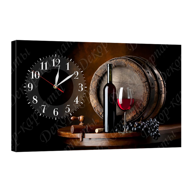 Годинник настінний на полотні без скла Вино 30 см х 53 см (3861 - О679)
