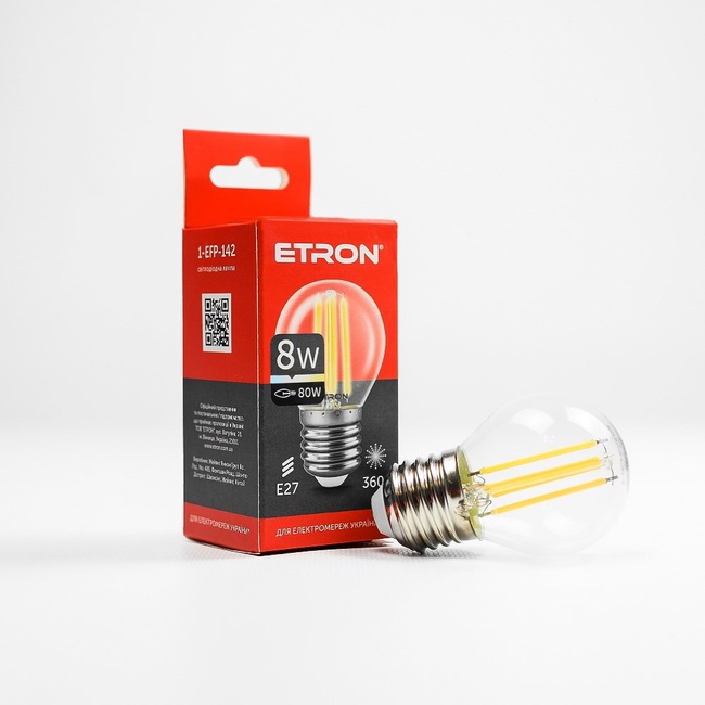 Лампа світлодіодна ETRON Filament Power G45 E27 8W 4200K прозоре скло USD (1-EFP-142)