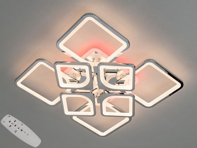 LED люстра з диммером і синім підсвічуванням, колір хром, 155W