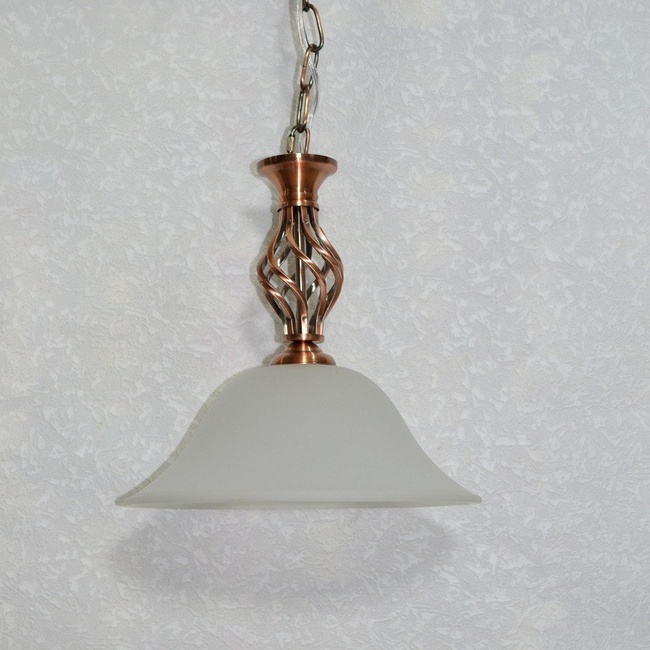 Люстра підвісна металева великий білий матовий плафон 1 лампа кухня коридор, Бронза, Бронза