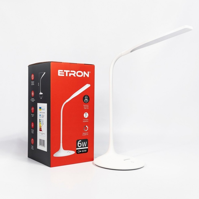 Лампа настільна світлодіодна ETRON Desk Lamp delta 6W 4200K White USD (1-EDL-405), Білий, Білий