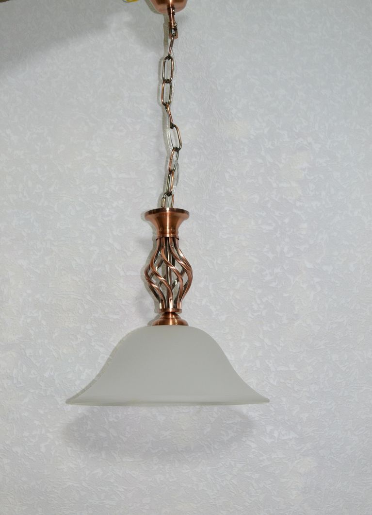 Люстра підвісна металева великий білий матовий плафон 1 лампа кухня коридор, Бронза, Бронза