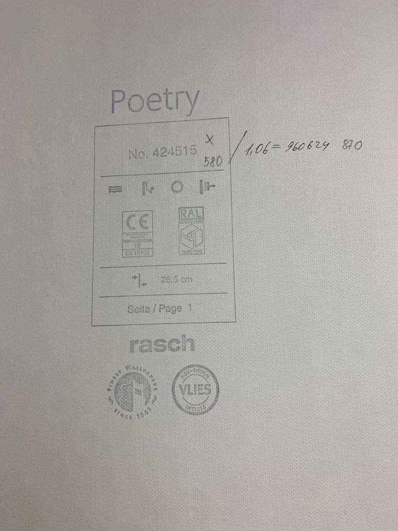 Обои виниловые на флизелиновой основе Rasch Poetry бирюзовый 1,06 х 10,05м (960624)