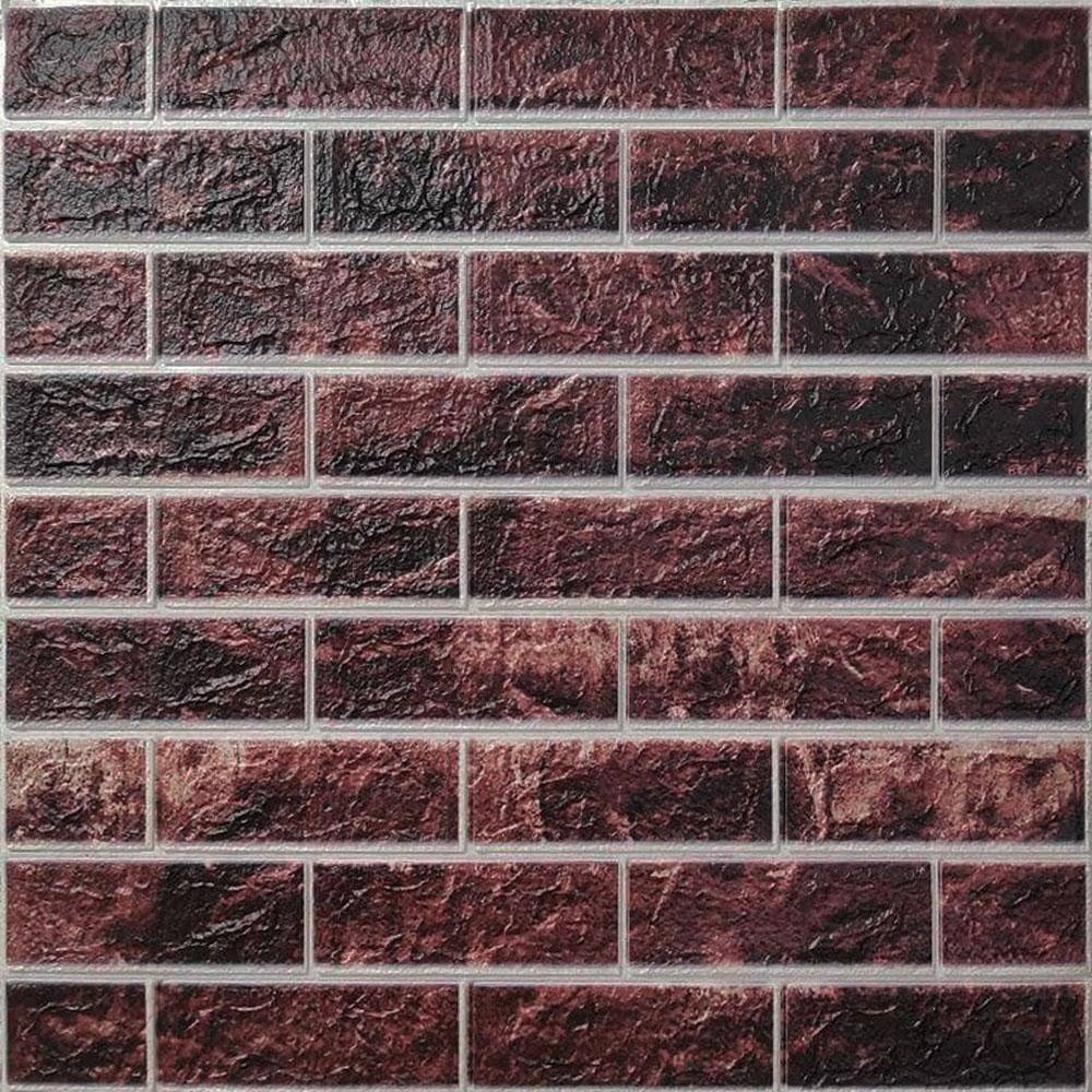 Панель стеновая самоклеющаяся декоративная 3D под кирпич бордовый микс 700x770x5мм (144), Бордовый, Бордовый