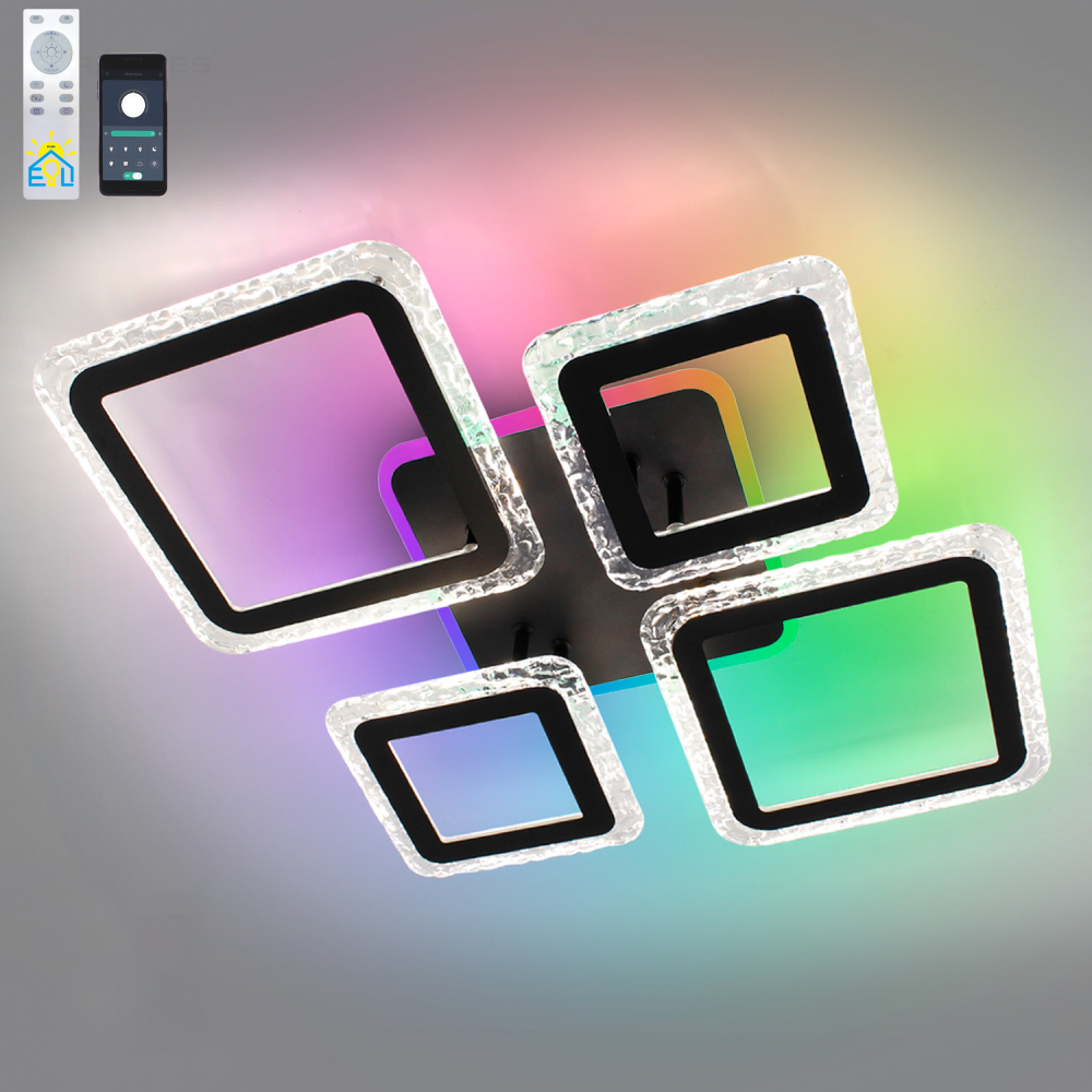 Смарт люстра керована світлодіодна OVAL ICE RGB 5S 75 Вт 725x500x93 мм Чорна, чорний; прозорий