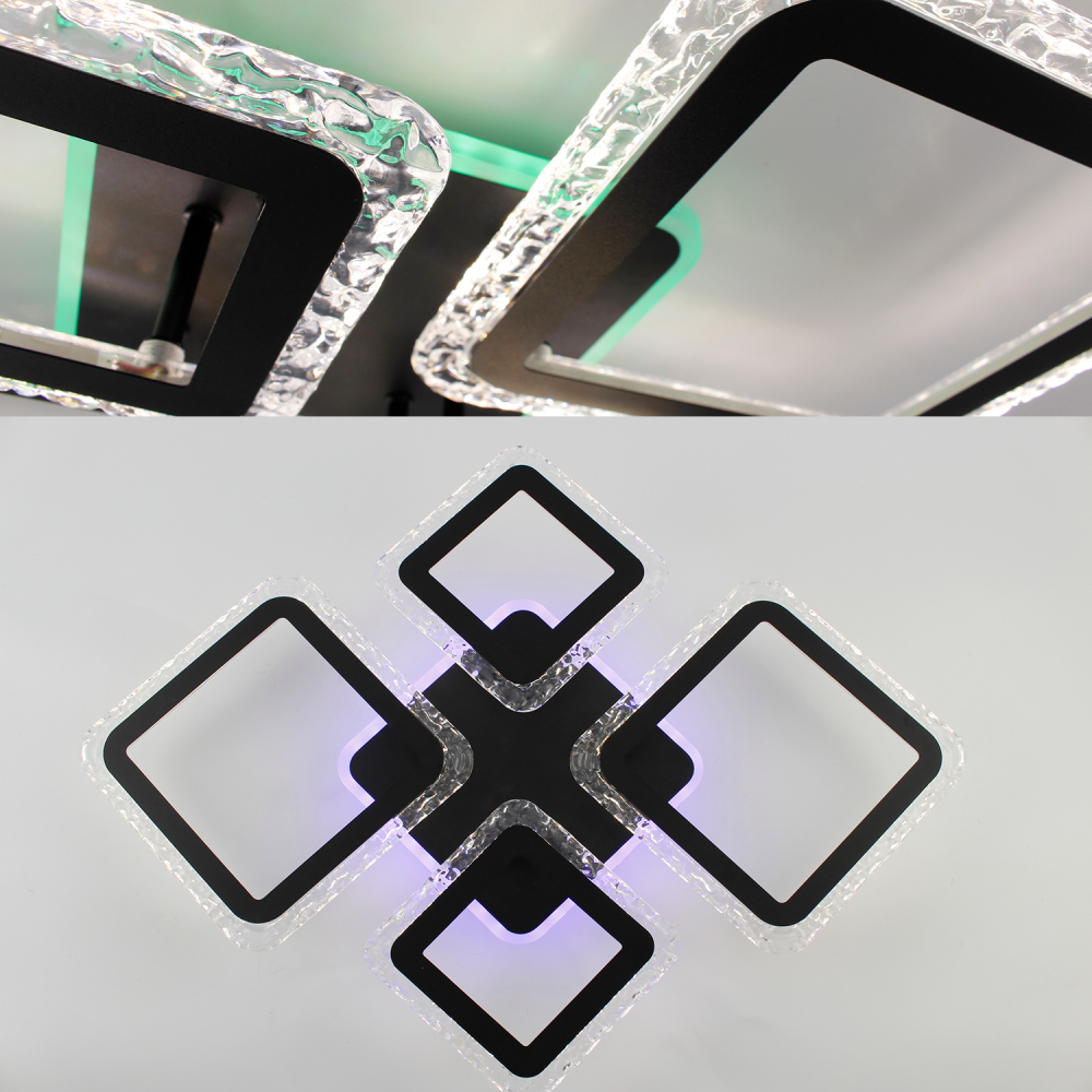 Смарт люстра керована світлодіодна OVAL ICE RGB 5S 75 Вт 725x500x93 мм Чорна, чорний; прозорий