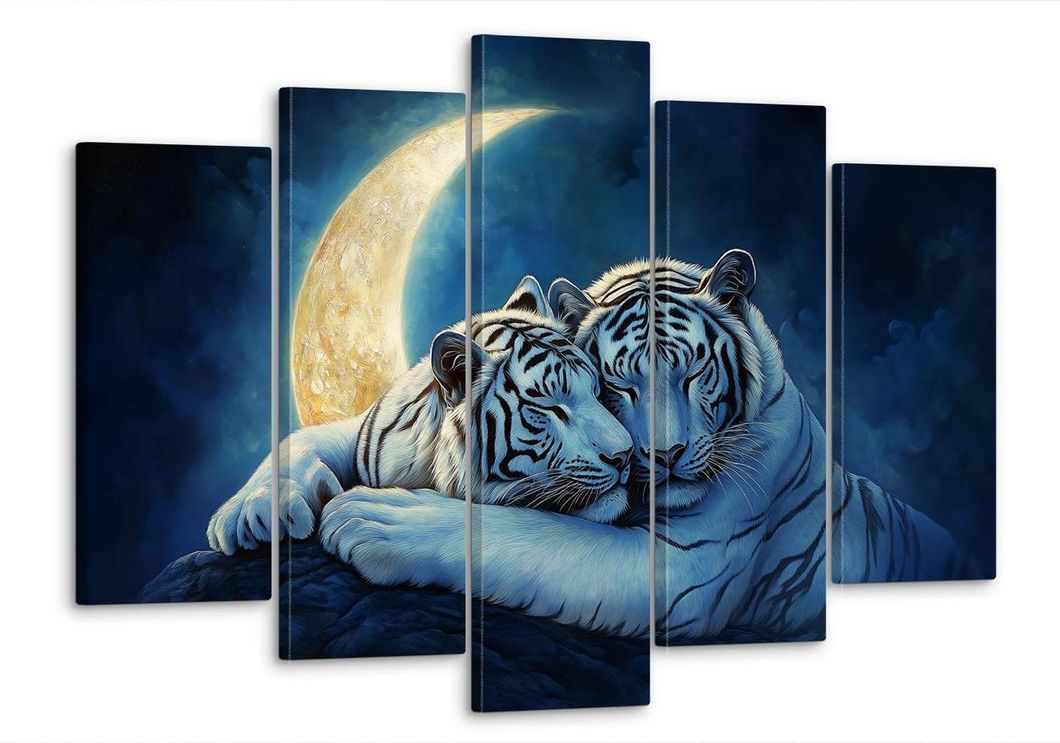 Модульная картина MAKO " Белые тигры под луной " 80x125 см MK50625