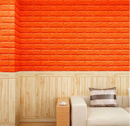 Панель стеновая самоклеящаяся декоративная 3D под кирпич Оранжевый 700х770х5мм (007-5), Оранжевый, Оранжевый