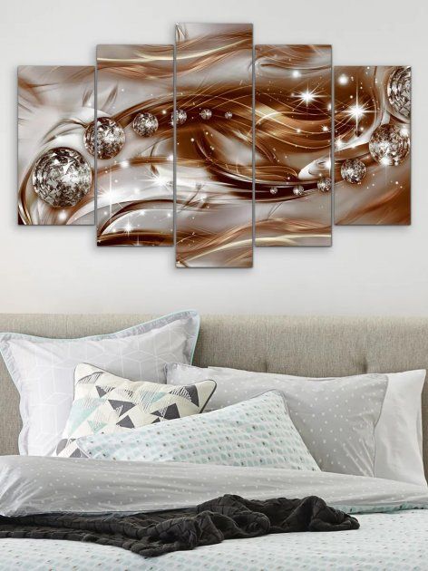 Модульная картина в гостиную/спальню для интерьера "Кофейная абстракция" 5 частей 80 x 140 см (MK50218)